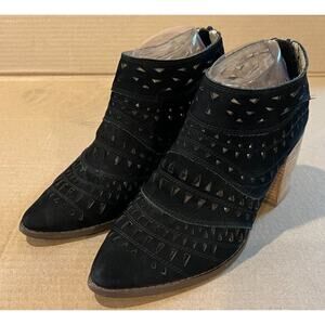 Steve Madden Jarlyn Cutout Suede Leather Booties Womens 9.5M Block Heel Black